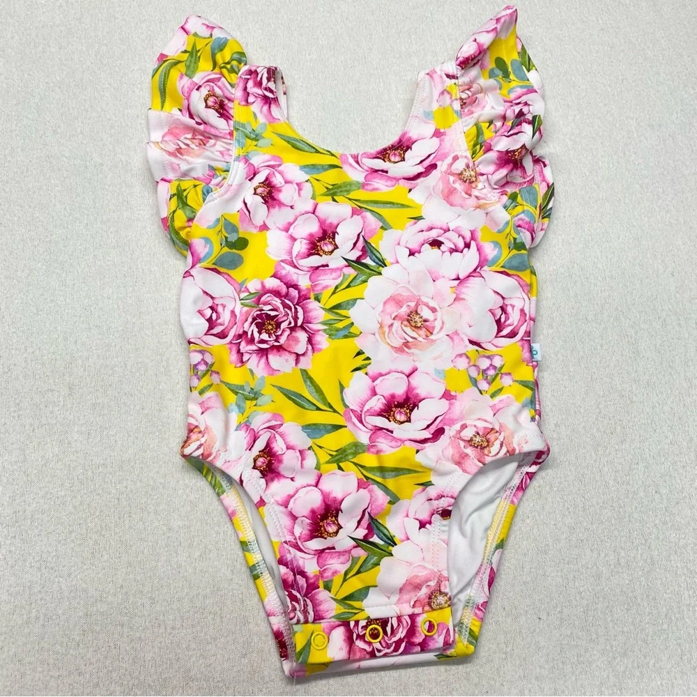 Posh Peanut 12-18 month Elody Floral Ruffled One-Piece Swimsuit w/Snaps READ